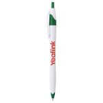 Cougar Contoured Retractable Ballpoint Pen in White W/ Green Trim